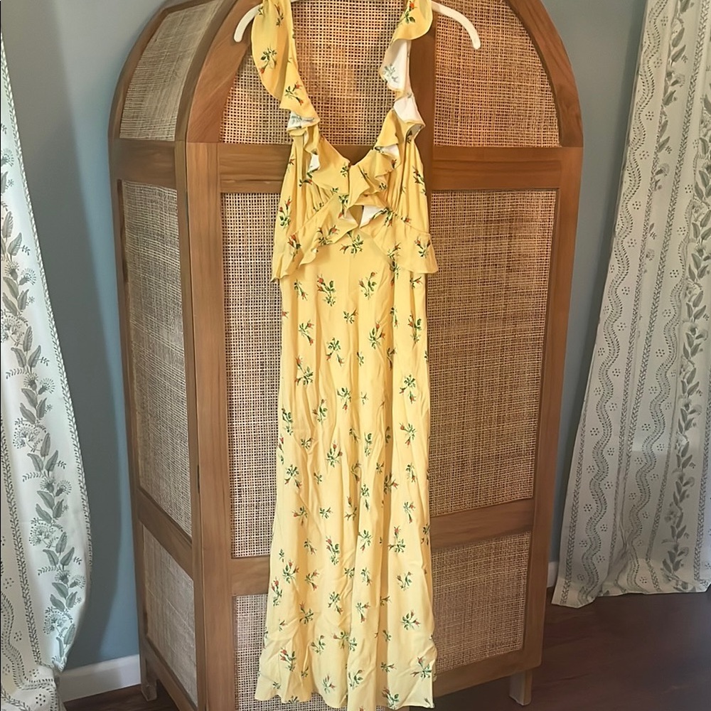 Yellow Floral Ruffle Maxi Dress